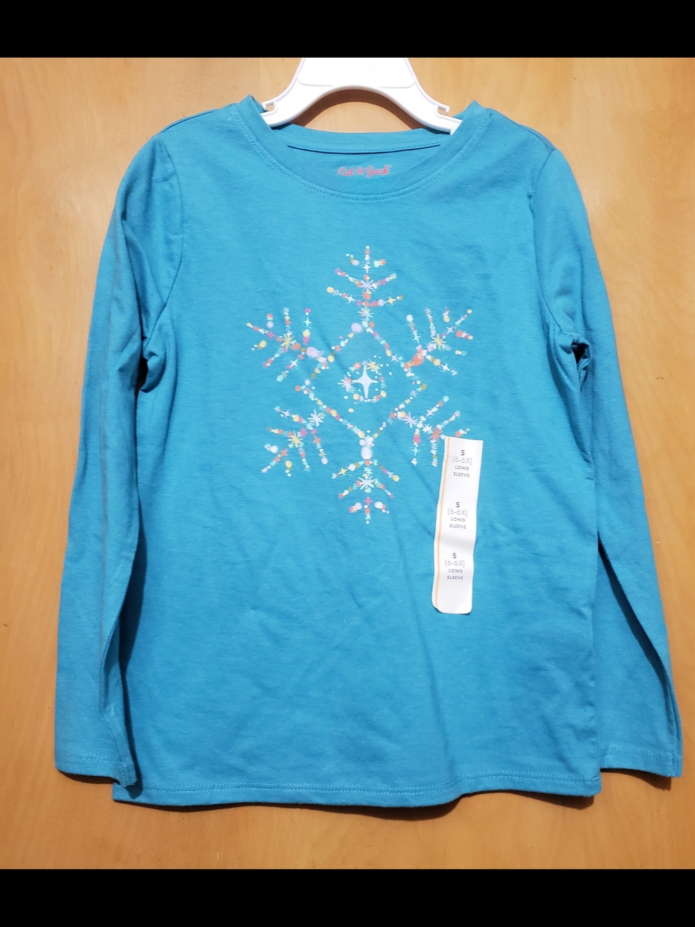 Cat & Jack Turquoise Long Sleeve Tee with Snowflake Motif